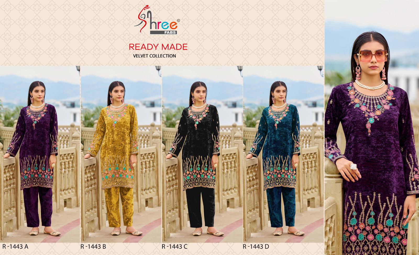 R 1443 By Shree Velvet Designer Pakistani Top With Bottom Wholesale Shop In Surat